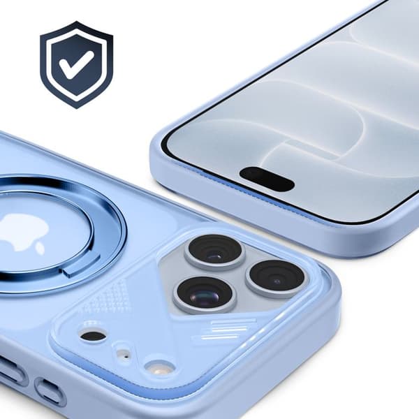 MagSafe-kuori iPhone 18 Pro:lle, jossa on läpinäkyvä takapaneeli ja pyörivä rengas, Pango Sininen Blå