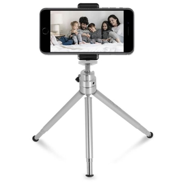 Mini metallstativ för smartphones med utdragbara ben, 360° roterbar - LINQ - Silvergrå - Maxvikt 2 kg