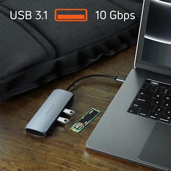 USB C-hub till HDMI 4K, SSD-hårddisk, 2 USB, USB C Satechi rymdgrå