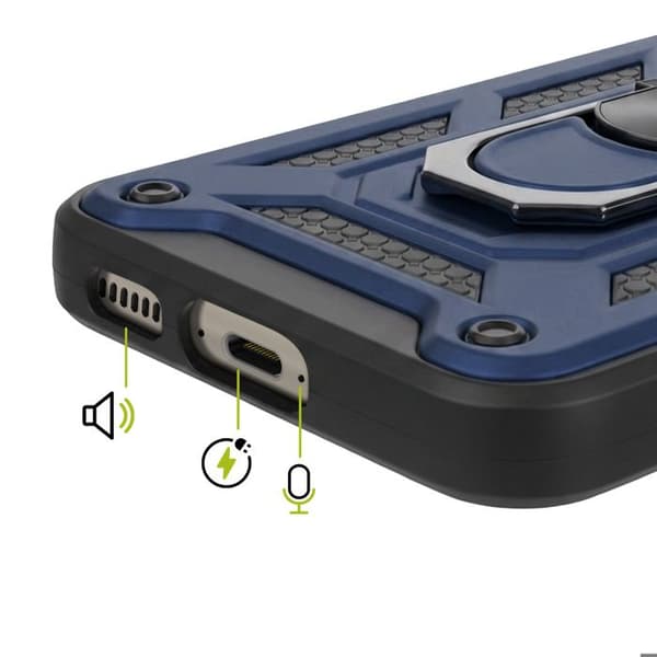 Skydd för Galaxy S23 med skjutbart kameraskydd och magnetring Mayaxess Mörkblå Blå
