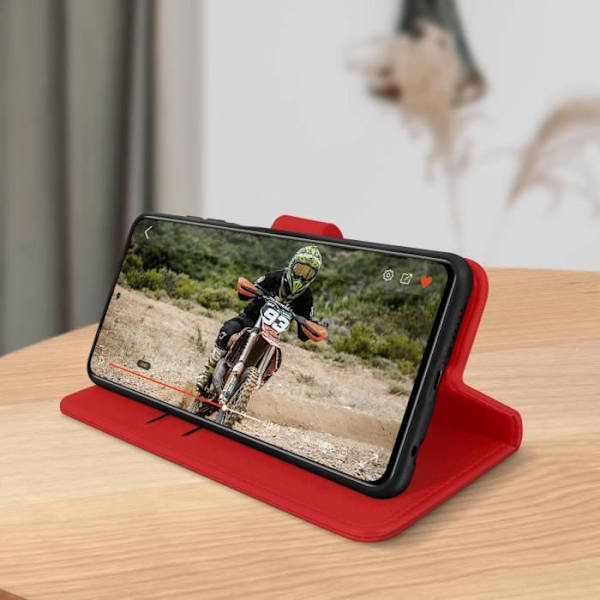 Étui - AVIZAR - Samsung Galaxy A42 5G - Heltäckande Fodral - Kortficka - Stöd Funktion Röd
