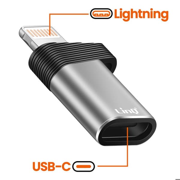 USB-C til Lightning Hurtig Opladeradapter 30W PD og Overførsel 480Mbps LinQ Sølv Grå