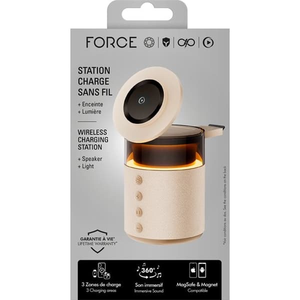 Bluetooth-kaiutin ja MagSafe 15W langaton latausasema FORCE PLAY Beige beige