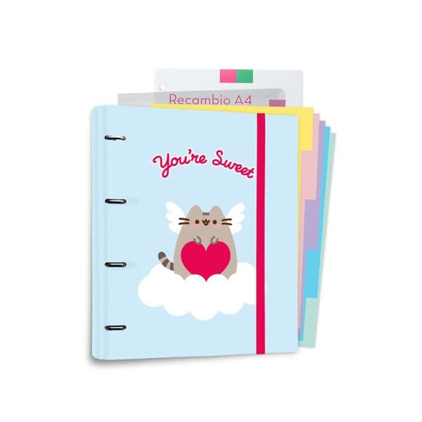 A4-mappe - PUSHEEN - Purrfect Love - 4 ringe - Elastisk lukning - Tilpasset indvendig