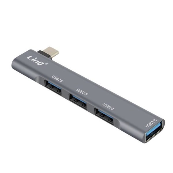 4 i 1 USB C HUB-adapter med 3x USB 2.0 og 1x USB 3.0 5Gbps OTG LinQ Silver