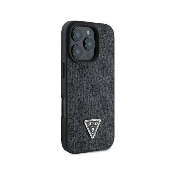 Skyddsskal - GUESS - iPhone 16 Pro - PU-läder - Triangel Strass - Svart Svart