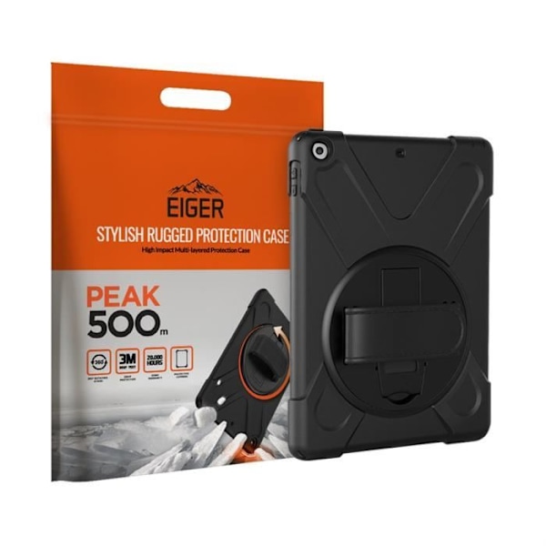 Kotelo iPad 10,2" (2019/23) - EIGER - Musta - Täysi suoja - 360° kääntyvä kahva Svart