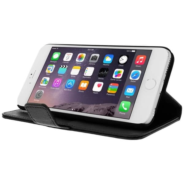 Housse Etui Folio - Avizar - iPhone 6 Plus - Eco-læder - Sort - Fuld beskyttelse Svart