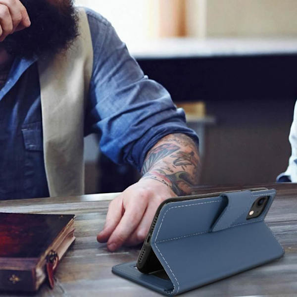 Hoes - AVIZAR - iPhone 11 - Øko-læder - Støttende funktion - Blå farve Blå