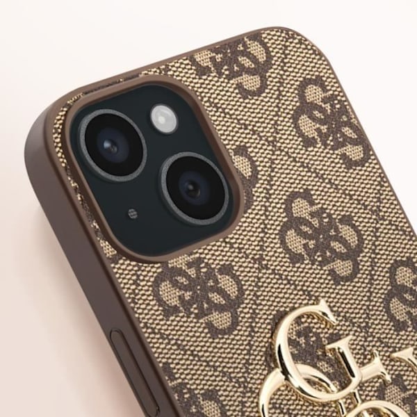 Coque för iPhone 15 Plus, exakta utskärningar och upphöjda kanter, Guess Brun kastanj