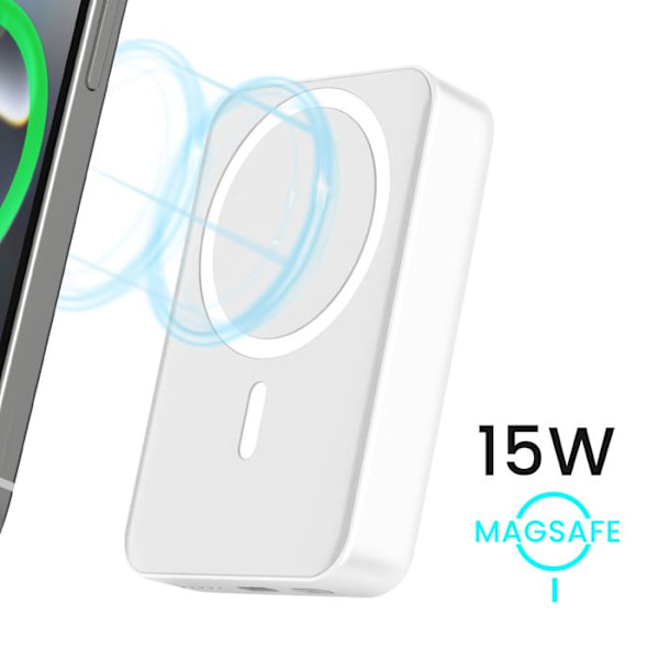 MagSafe 10000mAh Ulkoinen akku – USB-C 20W -portti ja taitettava tuki Bwoo Valkoinen Vit