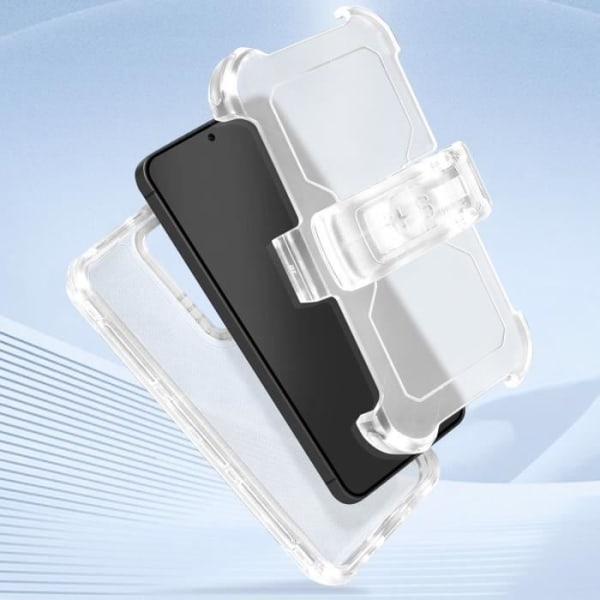 AVIZAR kova kotelo Samsung Galaxy S24 -puhelimelle - Iskunkestävä vyöpidike ja jalustan pidike - Läpinäkyvä Transparent