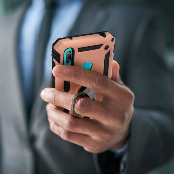 Coque - Huawei - Y7 2019 - Bi-material - Hållring - Videostöd Rosa Champagne