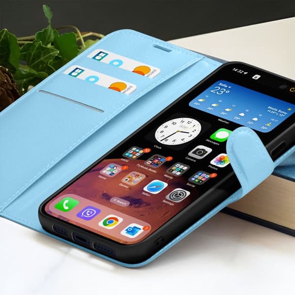 Plånboksfodral för iPhone 15 Pro med Stödfunktion och Magnetisk Flik Zanaé Ljusblå Blå