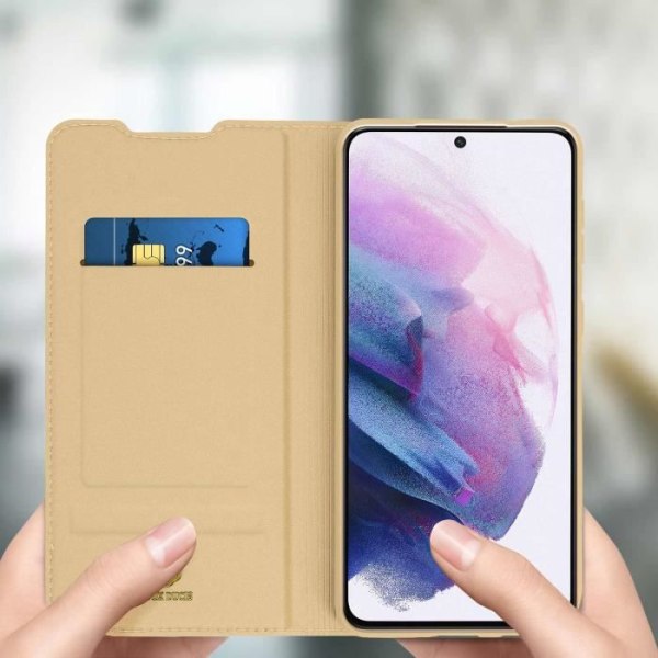 Korthållare - Dux Ducis - Samsung Galaxy S21 Plus - Ekologiskt läder - Videostöd - Guldgult Gult guld