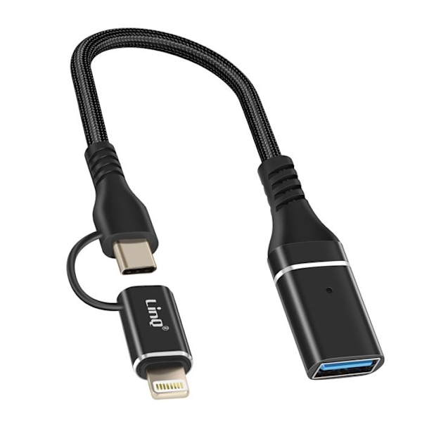 OTG USB til Lightning og USB-C Hurtig Dataoverførsel LinQ Sort