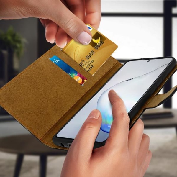 Hölster - AVIZAR - Galaxy Note 10 Lite - Äkta Läder - Videostöd - 2 Kortfickor Svart
