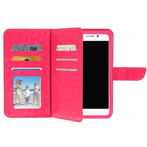 Smartphone Plånboksfodral - AVIZAR - Universell - Ekoskinn - 6 Kortfickor - Fuschia fuchsia