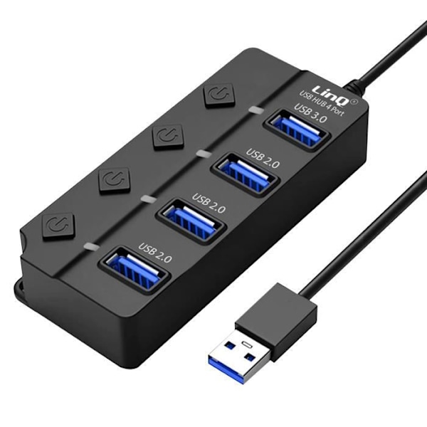 USB til USB 3.0 Hub - 3x USB 2.0 Dataoverførsel 5 Gb-s LinQ Sort