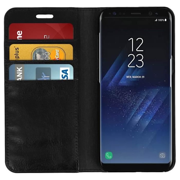 Musta nahkainen lompakkokotelo Samsung Galaxy S8:lle - Täysi suoja Svart
