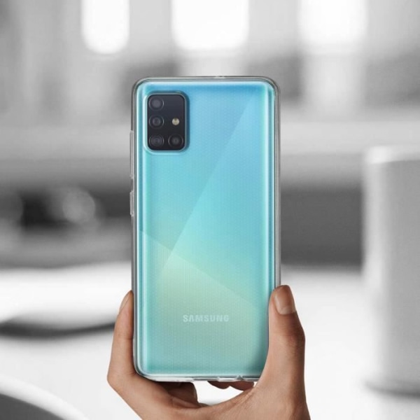 Etui til Samsung Galaxy A51 blød silikone og 9H hærdet glasfilm, sort kontur