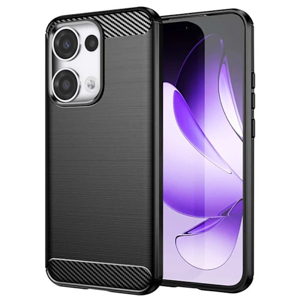 Oppo Reno 13 - Silikoni Kuori, Hiilikuitu Harjattu Musta Svart