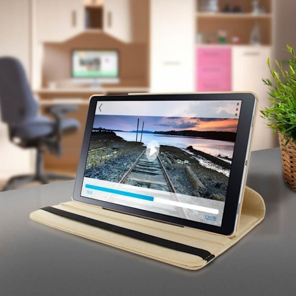 Hus - AVIZAR - Samsung Galaxy Tab A 10.5 - Ekologiskt läder - 360° Stöd - Gul Guld