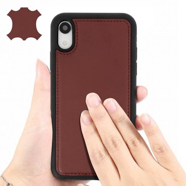 Coque iPhone XR - Akashi - Ægte Læder - Stiv Beskyttelse - Brun - Finesse Detaljer kastanj