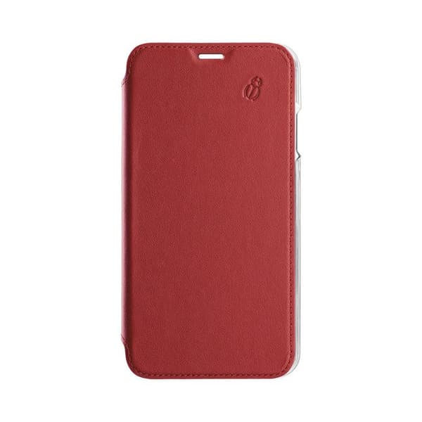 Étui Folio Premium - BEETLECASE - iPhone 12/iPhone 12 Pro - Röd Läder - Baksidan i Glas - Magnetisk Röd