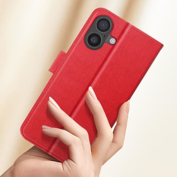 Plånboksfodral - AVIZAR - iPhone 16 - Röd - Semi-hård - Kläppen fungerar som stöd Röd