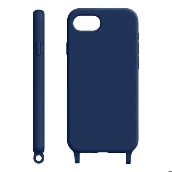 Silicone cover til iPhone 16e med justerbar nylon snor i natteblå Blå