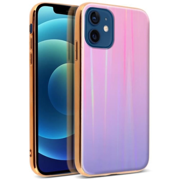 Coque - AVIZAR - iPhone 12 Mini - Holografisk - Styv - Mjuk silikon Ros, Regnbåge
