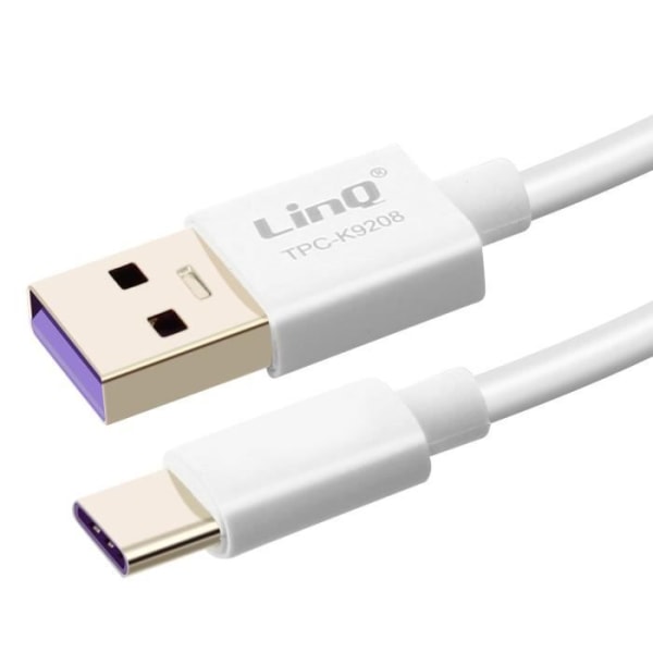 USB til USB Type C-kabel Oplad og synkroniser SuperCharge 5A 1m LinQ Hvid