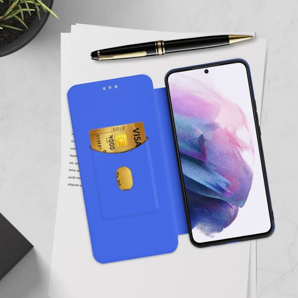 Housse - Galaxy - S21 Plus - Eco-läder med kolfiberlook - Mjuk - Handrem inkluderad Midnattsblå