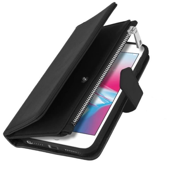 Lompakko-asuste - AVIZAR - iPhone 6/6S/7/8 Plus - Musta - Kova Kuori - Korttipidike svart