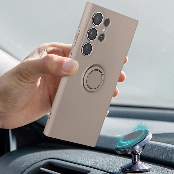 Fodral till Samsung Galaxy S24 Ultra - AVIZAR - Flexibelt silikon - Ringstöd - Grå Grå