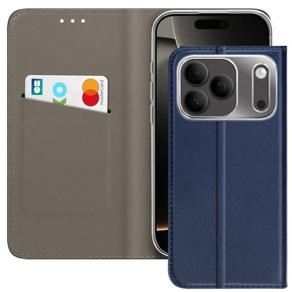 Folio Cover - AVIZAR - iPhone 17 Pro - Mørkeblå Syntetisk Læder - Kortlæser - Video Støtte Blå