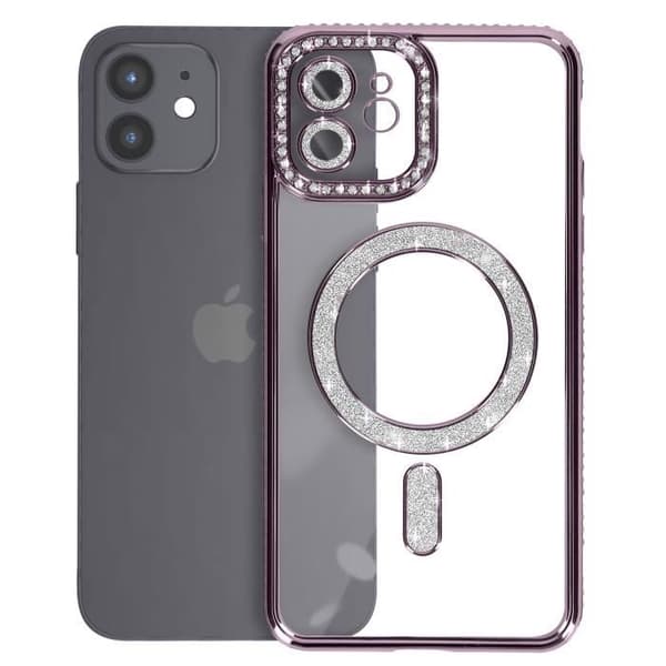 Coque - ADVARSEL - iPhone 12 - MagSafe Beskyttelse - Lilla Strass - Elegant og Hård Lila