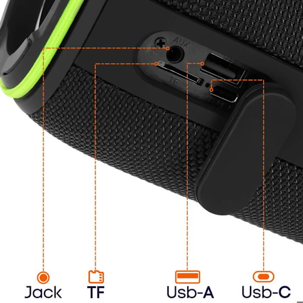 Bluetooth-högtalare, 8 timmars batteritid, LED-ljus, vattentålig IPX5, handtag wiwu, svart Svart