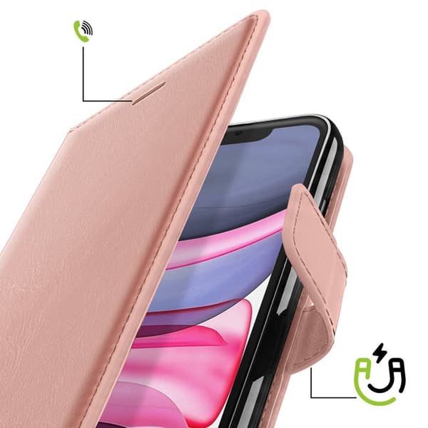 Plånboksfodral för iPhone 11 med handledsrem och videostöd Mayaxess Roséguld Roséguld