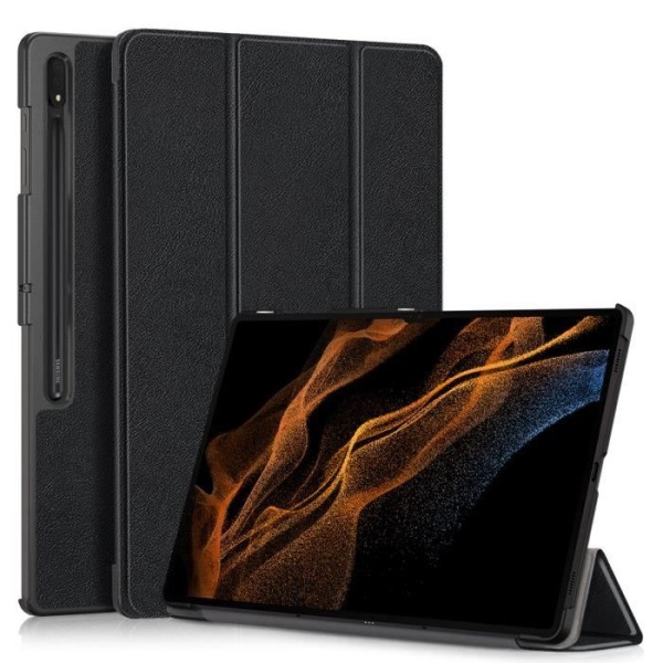 Til Samsung Galaxy Tab S9 Ultra 14,6" Tri-Fold Stand Funktion Tablet Cover Flip Case Sort PU læder beskyttelse