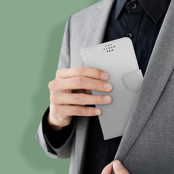 Universal XL Smartphone Wallet Case Fancy Style Sølv Pengar