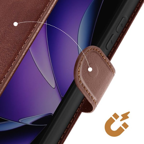 Etui til Oppo Reno 13 F og 13 FS Sort Rem Klap Støtte Pung Mørkebrun kastanj