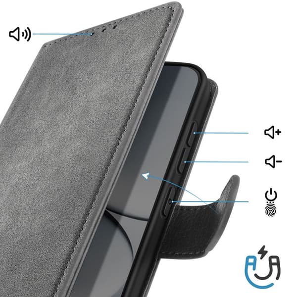 Redmi Note 15 Pro 5G Chesterfield Grainé -lompakko, jossa on tuki, harmaa Grå