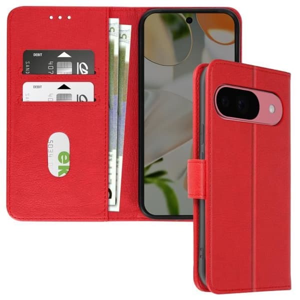Red Wallet and Video Stand Case til Google Pixel 9 og 9 Pro - AVIZAR - Chesterfield Röd