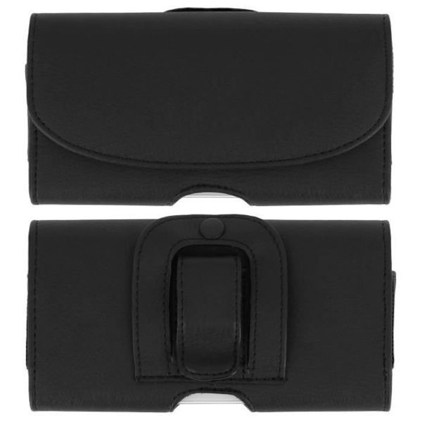 Bältesfodral - Universal - Svart - Ekologiskt läder - Kompatibel med smartphones upp till 140x70 mm - Flik Svart