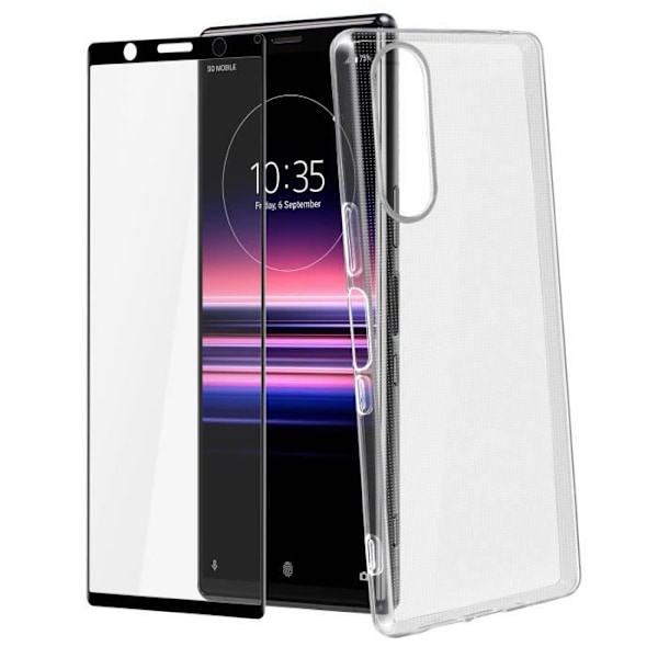 Skyddspaket - AVIZAR - Sony Xperia 5 - Silikon - Härdat Glas 9H - Svart Svart