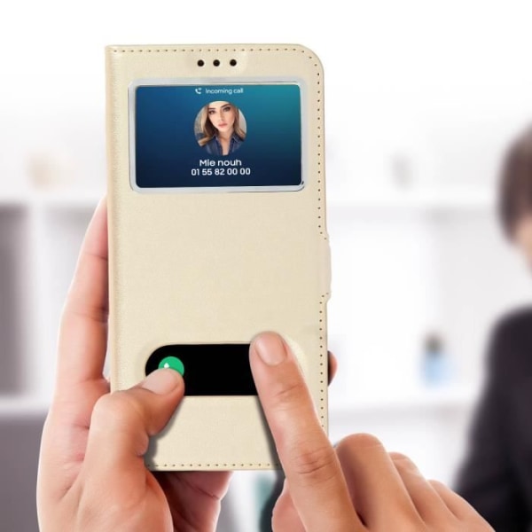 Etui Folio - AVIZAR - Samsung Galaxy S10e - Dubbel Fönster - Stöd Funktion - Guld gyllene