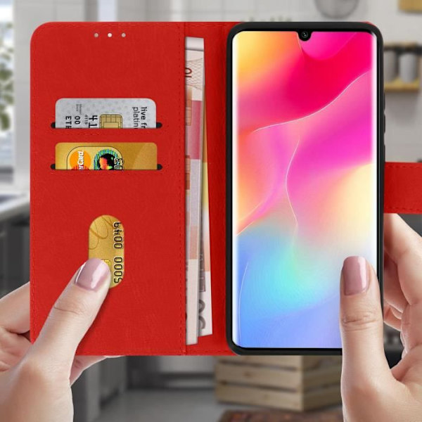 Kotelo - AVIZAR - Mi Note 10 Lite - Täyskotelo - Korttipidike - Videotuki - Punainen Röd