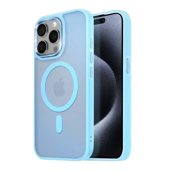 Pack Elite för iPhone 15 Pro Max Fodral, Glas, Laddare, Extern Batteri, Magsafe, Bluetooth Hörlurar (7 delar) Mayaxess Blå Blå